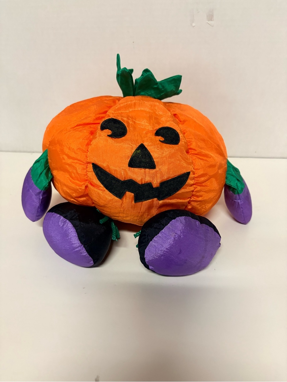 Plush Halloween Pumpkin Orange and Purple Jack-O'-Lantern Puffalump nylon style